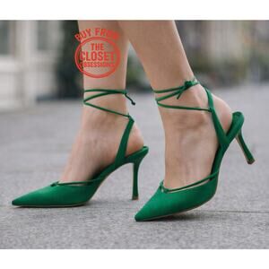 MANGO Green Lace Up Pointed Toe Heels NWT